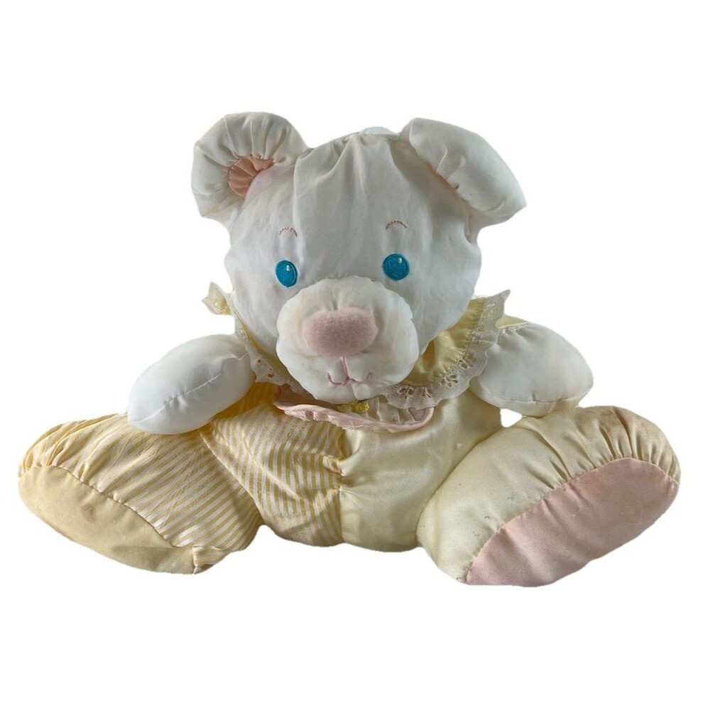 Vintage 1988 Fisher Price Puffalump Bear Yellow Stripes Bib Plush Stuffed POOR